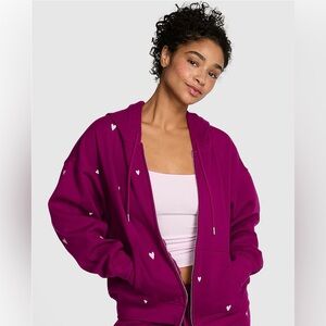 NWT Victoria’s Secret PINK Campus Fleece Full-Zip  Magenta Hearts Hoodie SZ XS